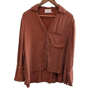 Womens Sancia Cuprio Blend Blouse Top Sz Small Copper Brown V-Neck
